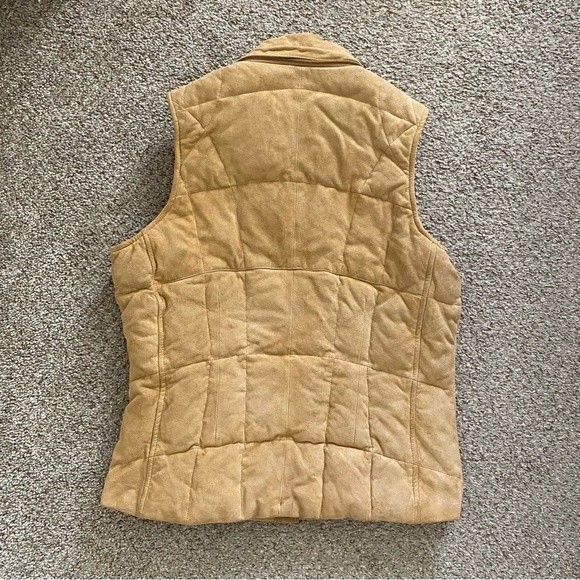 Leather down Puffer Vest in light brown / tan quilted goose down - Picture 2 of 5